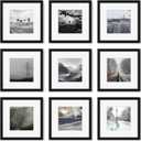 12x12 Picture Frame Set of 9, Photo Gallery Wall Frame Set, Display Pictures 8x8 with Mat or 12 x 12 Without Mat, Square Frame Picture Frames Collage Wall Decor, Black