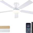 Ceiling Fans with Lights- 52" Low Profile Indoor Ceiling Fan with Light and Remote/APP Control, Flush Mount, LED Dimmable DC Reversible Modern Ceiling Fan for BedroomWhite