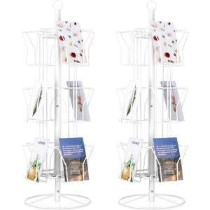Gisafai 2 Pcs Rotating Countertop Greeting Card Rack White 25'' H x 12'' D 24 Pockets Total Business Metal Wire Rotating Book Rack with Sign Clip for Thrift Retail Grocery Convenience Stores, 3 Tiers