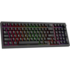 TECWARE Spectre 96% RGB Mechanical Gaming Keyboard with Customizable LCD Screen, Multi-Function Knob, Gasket Mount, South Face 5-Pin Universal Hot-Swappable Sockets Black Candy Red Switch