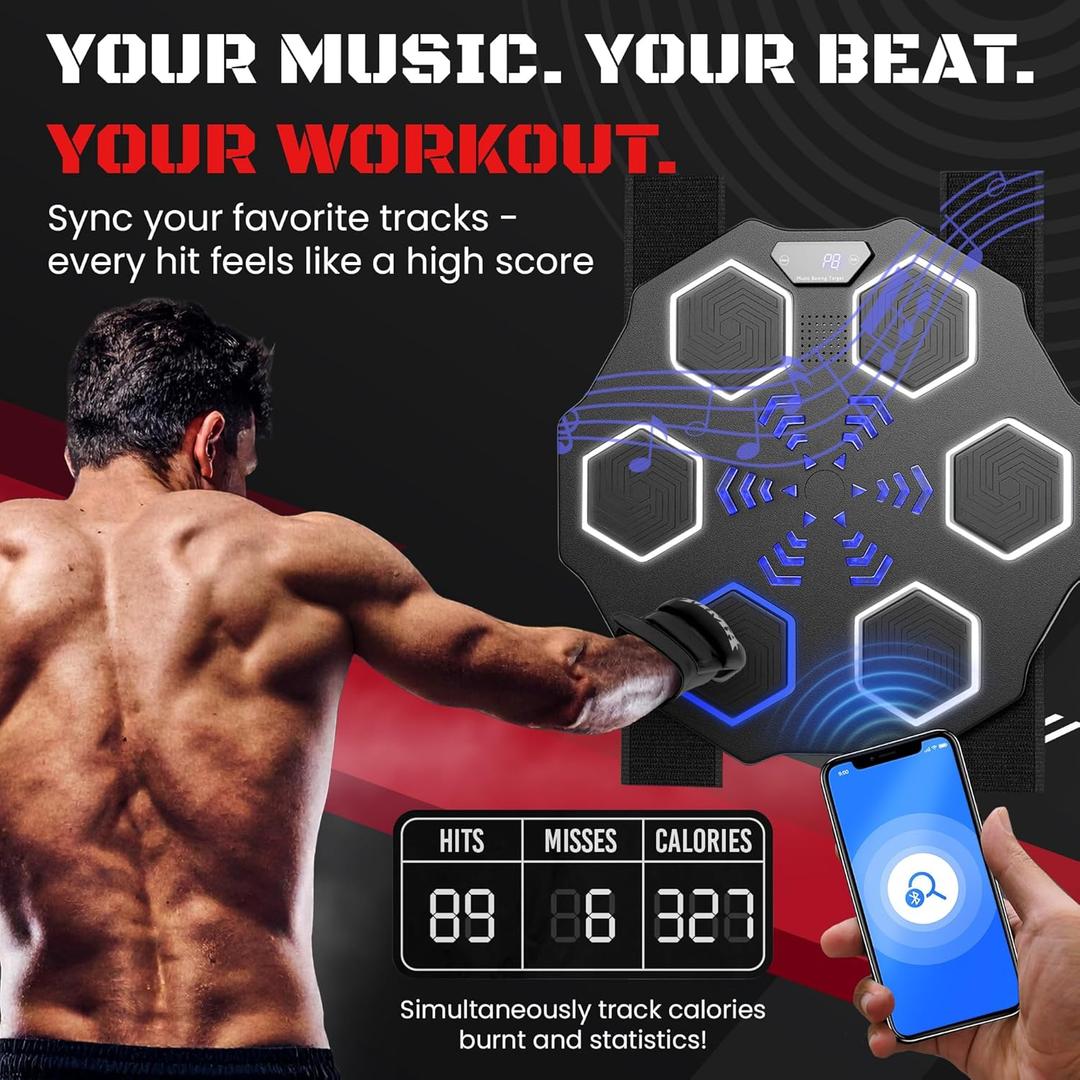 Punching Music Boxing Machine for Adults - Wall Music Punching Machine Adult w/Bluetooth, 9 Speed Level, Light up Boxing Target, Gloves - Music Boxing Machine Workout Pad for Home
