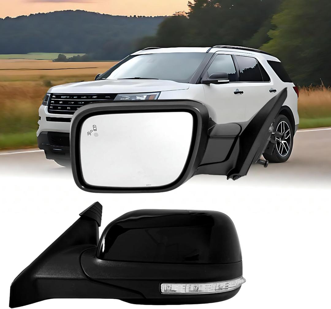 Driver Side Mirror Compatible with Ford Explorer 2011-2019 with Blind Spot Light Turn Signal Light Puddle Light Heated Power Glass Power Folding with Memory 14 Pins Replace GB5Z17683