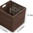Handwoven Paper Woven Cube Basket Organizer with Handles set of 4 Foldable Storage baskets for Bedroom Living Room Cubby Storage Units for Clothes Books Toys (Brown, 13" L x 13" W x 13" H)