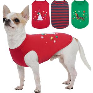 3 Pack Christmas Dog Shirts for Small Dogs,Snowman Dachshund Print T-Shirt,Lightweight Sleeveless Vest,Winter Indoor & Soft Inner Wear,Festival Party Funny Outfits (Red&Green,S)