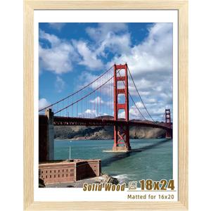 LUCKYLIFE 18x24 Frame Natural Wood, Display 16x20 with Mat or 16x24 Without Mat, Wall Hanging Poster Frames with Plexiglass Sheets, 1 Pack, Natural
