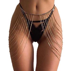 Asooll Sexy Multi-Layered Crystal Leg Body Chains Fashion Sparkly Belly Hip Skirts Tassel Waist Chains for Women and Girls