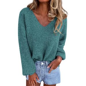 KIRUNDO Sweaters for Women Fall 2026 Oversized V Neck Cozy Cute Casual Long Sleeve Knit Pullover Trendy Winter Clothing(Blue Green, XX-Large)