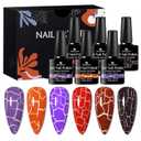 Crackle Gel Nail Polish Set, 6 Colors Pink Red Purple Black Super Easy Cracked Nail Polish Air Dry & UV Lamp Needed
