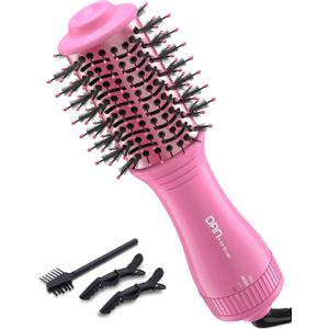 Mini Travel Blow Dryer Brush for Short to Medium Hair, 2 Inch Oval Hot Air Brush with Ceramic Coating, 3 Heat Settings for Smooth, Voluminous Blowouts, 120V (Pink)