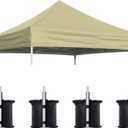 Eurmax USA New 10x10 Pop Up Canopy Replacement Canopy Tent Top Cover, Instant Canopy Top Cover ONLY, Choose 30 Colors, Bonus 4PC Pack Weight Bag (Beige)
