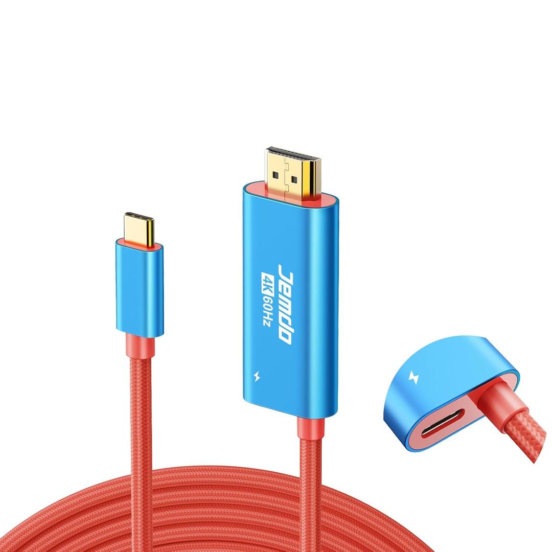 4K@60Hz USB C to HDMI Dock Cable with PD100W Charging Port, Portable Switch to TV Connector Adapter Only Replacement for Nintendo Switch 2017/OLED Screen Mirroring, Braided Cord, 2m, Blue