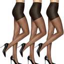 L'eggs Sheer Energy Women's Medium Support Compression Tights, Control Top, Reinforced Toe 3, Off Black (Pack of 3), A