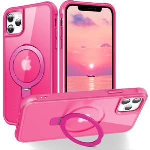 PIXIU Strong Magnetic for iPhone 11 Pro Max case Compatible with Mag-Safe, Built-in Invisible Stand,Military Shockproof Slim Protective Matte Phone Cover for iPhone 11 Pro Max 6.5"-Hot Pink
