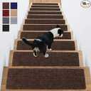 ANTDLE Stair Treads NonSlip 16 Pack 8"x30"  Carpet Stair Runner for Indoor Wooden Steps with TPE Backing & AntiSkid Surface, Reusable Adhesive Safety Rug for Kids/Elder/PetFriendly  Brown