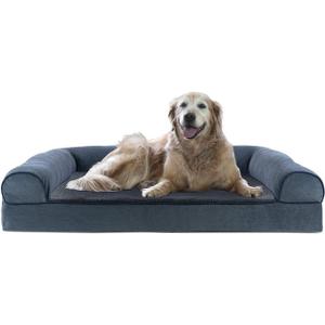 Furhaven Cooling Gel Dog Bed for Large Dogs w/ Removable Bolsters & Washable Cover, For Dogs Up to 95 lbs - Sherpa & Chenille Sofa - Orion Blue, Jumbo/XL (40.0"L x 32.0"W x 8.0"Th)
