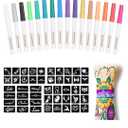 Temporary Tattoo Metallic Markers for Skin,16-Count Body Markers+77 Large Tattoo Stencils of Assorted Colors for kids and Adults, Flexible Brush Tip, Bright colors, Skin-Safe. Cosmetic-Grade