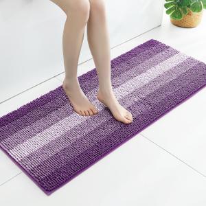 Gibelle Long Bathroom Rugs, Luxury Chenille Bath Mat, Small Non Slip Shower Rug and Bath Room Floor Mats, Machine Washable, Quick Dry Bathmat, Soft Cozy Plush Rug for Tub, 20" x 47", Purple