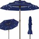 Kingdura 10ft 3-Tier Patio Umbrella with Solar Lights, Table Umbrella Outdoor Patio with Easy Crank & Tilt, 8 Sturdy Ribs, UV Protection, 32 LED Lights for Deck, Poolside, Market (Navy blue)
