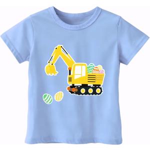 Happy Easter Shirts for Boys GirlsToddler Easter Shirt Bunny Egg Hunt Tee Kids Digger Tractor (3-4T, Cute Excavator)