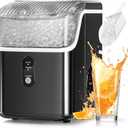 Antarctic Star Nugget Ice Makers Countertop, Pebble Ice Machine with Chewable Pellet Ice, 34Lbs/24H, Self-Cleaning, Sonic Ice, One-Click Operation, for Kitchen,Office Stainless Steel Black