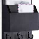 Key and Mail Holder for Wall Mount, Entryway Mail Holder with 2 Slot, Key Holder with 3 Sturdy Hooks for Coat, Dog Leash, Decorative Key Rack (8.86W x 11.42H x 3D) (Black)