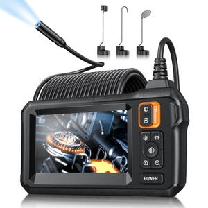 Endoscope Camera with Light, Inspection Borescope Camera with 4.3" IPS Screen, 1920P HD with 8 LED Lights, 32.8FT Semi-Rigid Cord Bore Scope, IP67 Waterproof Endoscope for Sewer, Tools(Orange)