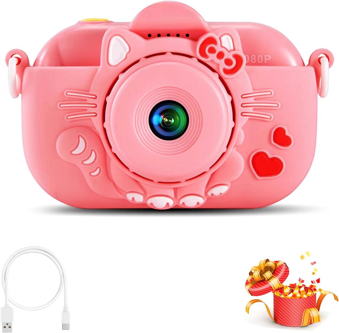 Kids Toy Camera, for Boys Girls Age 3-8, Digital Video Camera with Stickers, Cute Case and 32GB SD Card (Coral)