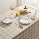 Softalker Checkered Tablecloth Rectangle, Outdoor Linen Cotton Gingham Table Cloth with Tassel, Heavy Duty Wrinkle Free Buffalo Plaid Table Cover for Kitchen Dining Summer Party - 55 x 120 Inch, Beige