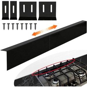 15.7" - 28" Stove Gap Filler, Slide-in Range Rear Filler Kit - Stainless Steel Backsplash for Stove, Easy to Install Backsplash Behind Stove Between Stove Range and Wall for Most Kitchen Stoves -Black