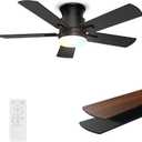 Flush Mount Ceiling Fans with Lights 42 Inch, Remote Control, 3CCT Dimmable, 6 Speeds, Noiseless Reversible DC Motor, Low Profile Hugger Black Ceiling Fan for Living Room, Patio, Indoor/Outdoor, ETL