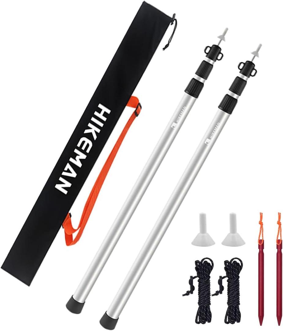 HIKEMAN Tent Poles Camping Poles for Tarp Awning Canopy Porch Sun Sails Tarpaulin Headroom Aluminium Adjustable Telescoping (silver)