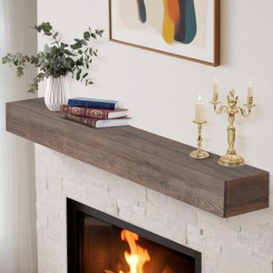 Fireplace Mantle Shelf - 6085Inch Handcrafted Wall Floating Mantel Shelf for Over Fireplace - Rustic Traditional Wooden Fireplace Mantels with Invisible Heavy Duty Wood Bracket - Ebony