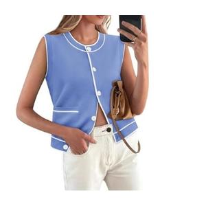 Yousify Womens Knit Tank Tops 2025 Summer Sleeveless Sweater Vest Round Neck Button Down Casual Cardigan with Pockets. Size XXL