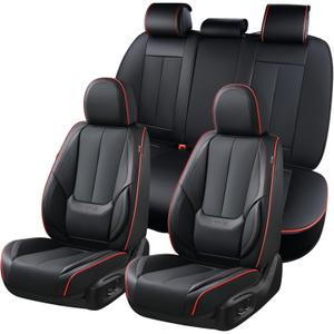 Coverado Car Seat Covers Full Set, Seat Covers for Cars, Black Car Seat Protector Waterproof, Nappa Leather Car Seat Cushion, Car Seat Covers Front Seats and Back Fit for Most Cars