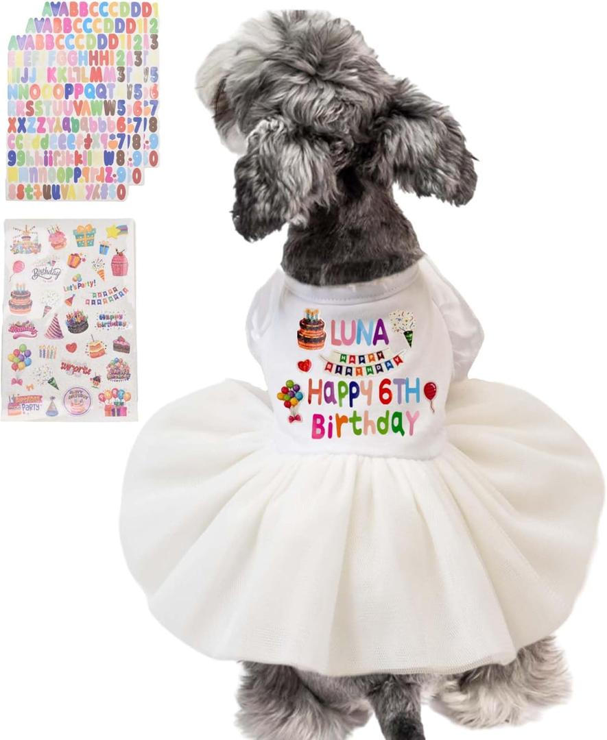 DIY Dog Cat Birthday Dress for Small Medium Dogs,Stickers Custom Pet Name,Versatile Cotton Pet Dresses Tutu Skirt Outfit for Every Occasion,Dog Birthday Outfit Girl,X-Large (X-Large(Bust:20.4"))