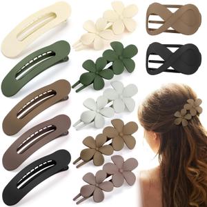 12 Pcs Flat Hair Clips for Women, French Concord Flat Claw Clips for Women, 3 Styles Matte Hair Clips for Thin Thick Hair (Brown)