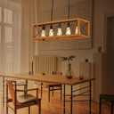 DECOLUCE Pendant Lights Kitchen with Plug in Cord Detachable, 5-Light Farmhouse Dining Room Light Fixture Over Table, Vintage Rectangular Chandeliers for Dining Room Lighting Dcor, Black, 5- light wood