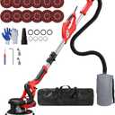 Drywall Sander, 2025 Upgraded 8-Amp Popcorn Ceiling Removal Tool with 7 Variable Speed 800-1800RPM, Drywall Sander with Vacuum Dust Collector with Extendable Handle, LED Light, 12pcs Sanding Discs,Red