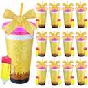 Skylety 12 Sets/24 Pcs Teacher Appreciation Gift Bulk Include 12 Pcs 24 oz Reusable Pencil Plastic Coffee Cup with Lids Straws Teacher Appreciation Week Gifts with 12 Glitter Keychains
