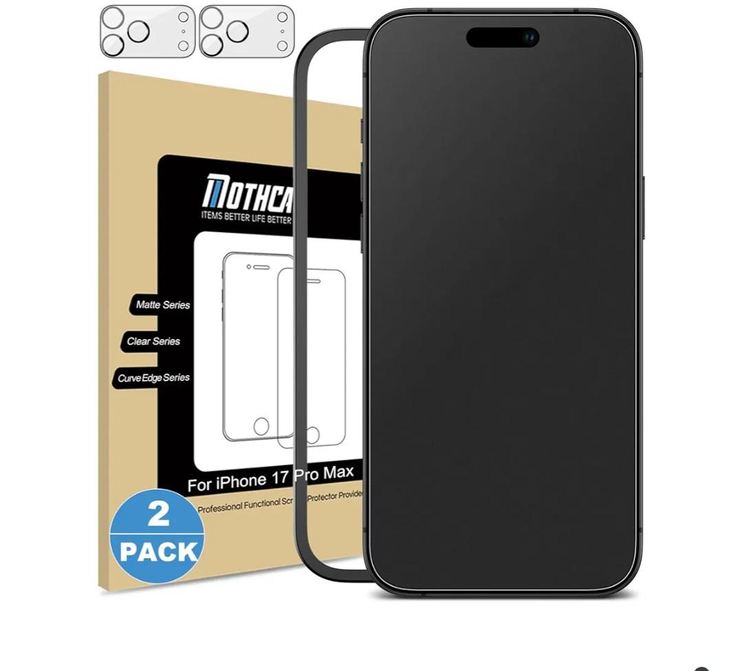 Mothca 2 Pack Matte Glass Screen Protector for iPhone 17 Pro Max[6.9 inch] + 2 Pack Camera Lens Protector, AntiGlare & AntiFingerprint (Not Privacy) Tempered Glass, Bubble Free, Smooth as Silk