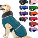 QBLEEV Warm Dog Coat Reflective Winter Jacket, Waterproof Windproof Dog Turtleneck Clothes for Cold Weather, Thicken Fleece Lining Pet Outfit, Adjustable Pet Vest Apparel for Small Medium Large Dogs (Aqua)