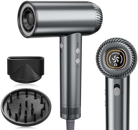 Hair Dryer, 150000 RPM Professional High-Speed Blow Dryer 500 Millions Negative Ionic Care Hair Dryer for Fast Drying, Low Noise 4 Temp/3 Speeds Hairdryer, Travel with Magnetic Diffuser & Nozzle