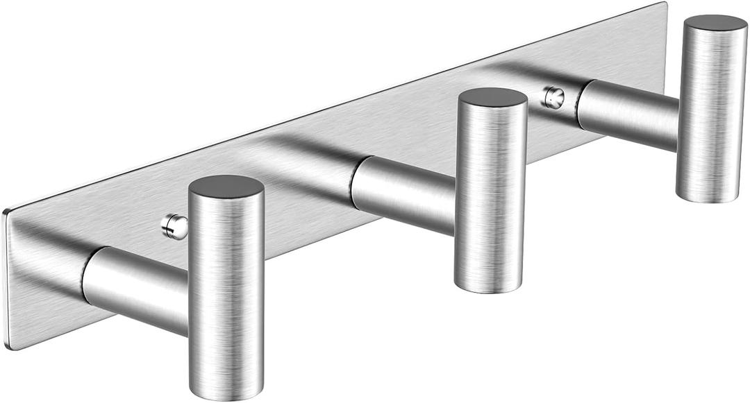 Wall Mounted Coat Rack-3 Hooks, Heavy Duty Stainless Steel Wall Hooks for Towel Coat Bag, Hat Rack Coat Hanger Coat Hooks Towel Racks for Bathroom Entryway Kitchen Office (Silver, 1 Pack)