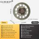 CLXEAST 24 Inch Wall Clock with Moving Gears, Oversized Large Roman Numeral Wall Clocks for Living Room Decor, Antique Champagne Finish, House Warming Gifts New Home
