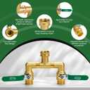 2 Way Heavy Duty Brass Garden Hose Splitter, 360° Rotatable Y Valve, Full Flow Large Ball Valve, Long Handle, Thickened Solid Brass, 3/4" GHT Thread for Outdoor Faucet, Lawn Irrigation, Car Wash