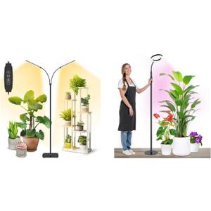 Vsoke Plant Grow Light Dual Head, 40W Indoor Growing Lights,144LEDs Full Spectrum Wide Illumination Area, 63IN Adjustable Height Stand, 10 Dimmable, 3/9/12H Auto Timer, Floor Lamp for Plants Growth