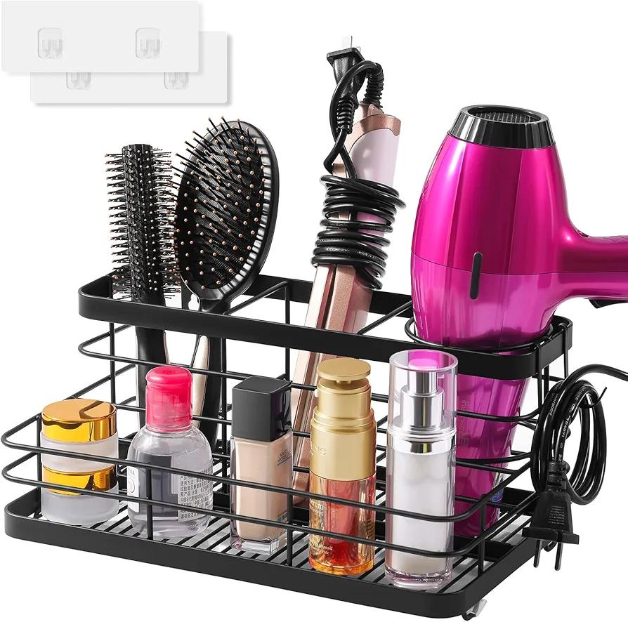 VITVITI Metal Hair Tool Organizer Wall Mounted, Hair Dryer Holder Basket Storage, Bathroom Sink Organizer Countertop for Vanity Makeup Brush/Hair Straightener/Styling Tools, Matte Black, Stand