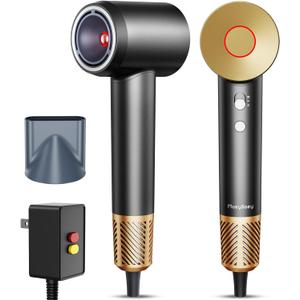 Infrared Hair Dryer, with Magnetic Nozzle - 160000 RPM Quiet lonic Blow Dryer for Women, with Frizz Control & No Heat Damage, Red Light Negative Ions, Fast Drying, for All Hair Types (Black)