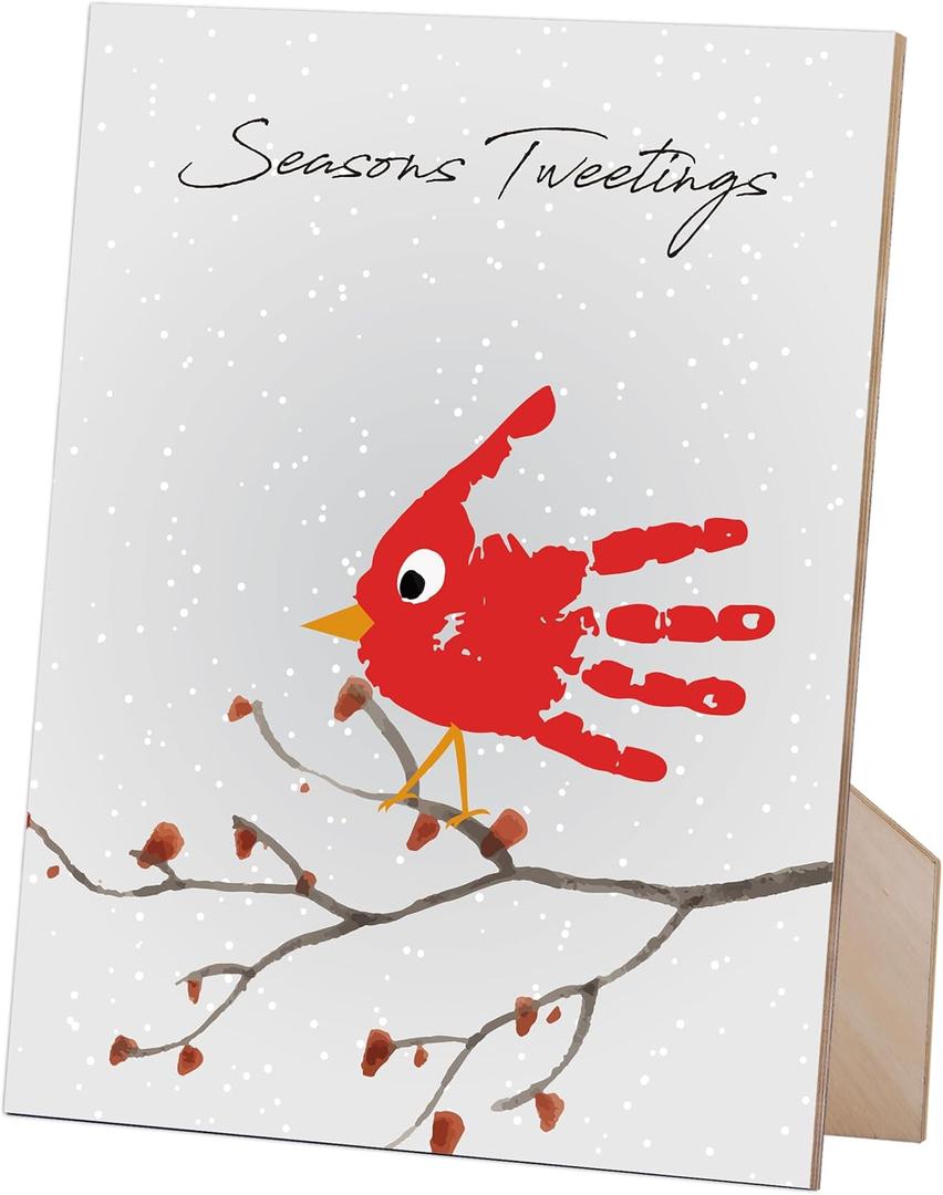 Seasons Tweetings Cardinals DIY Handprint Making Wooden Sign with Stand 8.5x11'', Christmas Crafts Hanging for Preschool Family Activities, Keepsake Ideas Winter Gifts for Mom, Dad, Grandpa, Grandma
