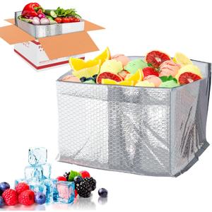 ABC 50 Pack Double Layer Foil Insulated Box Liners 11 x 8.5 x 5.5 inch. Silver Insulated Shipping Boxes for Frozen Food, Odorless Insulated Containers. Fits USPS Medium Flat Rate Box